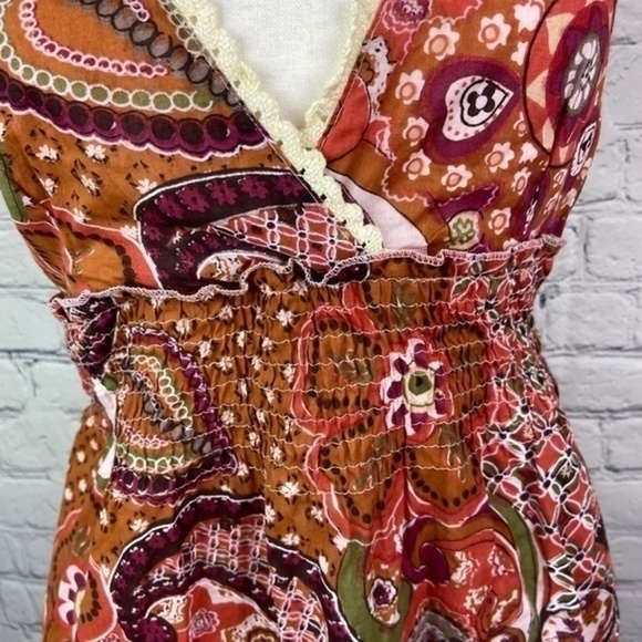 Angie Halter Top Juniors Size Large Bohemian Paisley Floral Print Deep V Neck - Picture 4 of 15